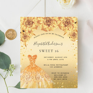 Sweet 16 Goldkleid Blume Einladung