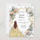 Sweet 16 Goldkleid gelbe Blumen Einladung (Vorderseite)