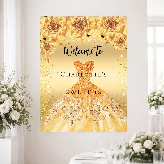 Sweet 16 Goldkleid Rose Party willkommen Poster