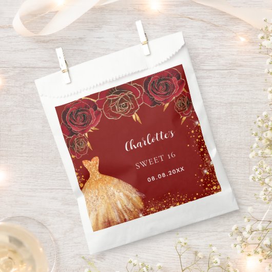 Sweet 16 Goldkleidung Blume Geschenktütchen (Ausgeschnitten)