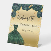 Sweet 16 Goldkleidung Blume willkommen Sockelschild (Vorderseite)