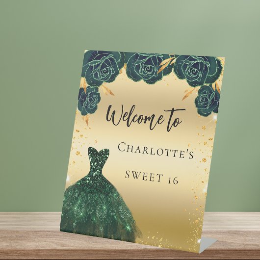 Sweet 16 Goldkleidung Blume willkommen Sockelschild
