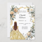 Sweet 16 Goldkleidung gelbe Florale Einladung (Vorderseite)