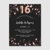 Sweet 16 Goldstars der schwarzen Rose Magneteinladung (Vorderseite)