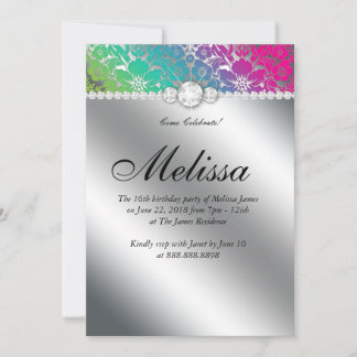 Sweet 16 Grad BlumenDamaskus Pink Green Einladung