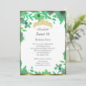 Sweet 16 Green Birthday Party Blume Weiß Einladung (Stehend Vorderseite)