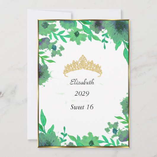 Sweet 16 Green Birthday Party Blume Weiß Einladung (Rückseite)