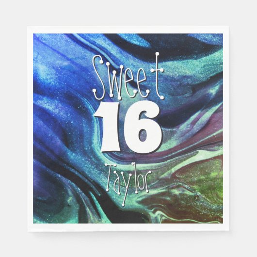 Sweet 16 Green & Blue Marble Personalisiert Serviette (Vorderseite)