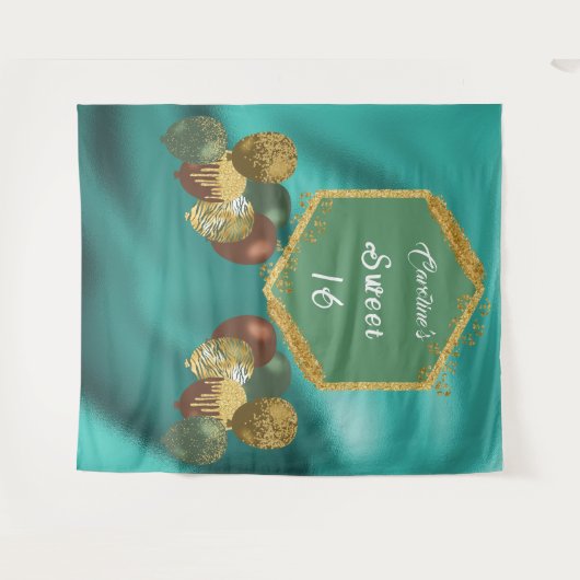 Sweet 16 Green Glitzer & Glitzer Party Balloons Wandteppich (Vorderseite (Horizontal))