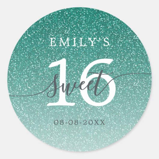 Sweet 16 Green Glitzer Ombre Individuelle Name Dat Runder Aufkleber (Vorderseite)