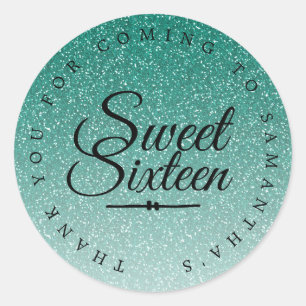 Sweet 16 Green Glitzer Ombre Vielen Dank Individue Runder Aufkleber