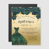 Sweet 16 green gold kleid Rose Magnet Einladung (Vorne/Hinten)