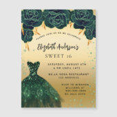 Sweet 16 green gold kleid Rose Magnet Einladung (Vorderseite)