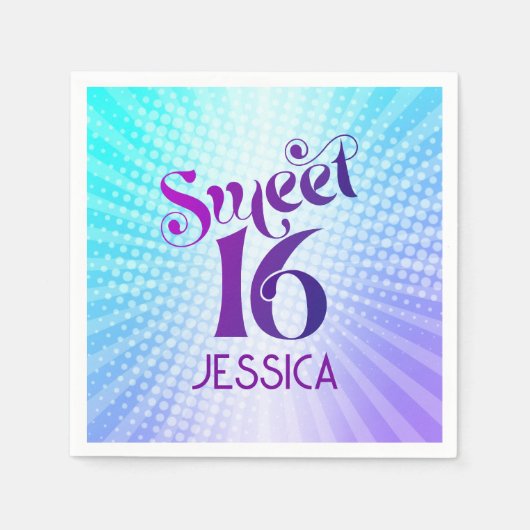 Sweet 16 Groovy Lila Blue Gradient Boho Retro Serviette (Vorderseite)