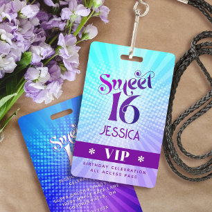 Sweet 16 Groovy Lila Blue Gradient Boho VIP Pass Ausweis