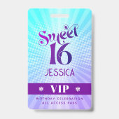 Sweet 16 Groovy Lila Blue Gradient Boho VIP Pass Ausweis (Vorderseite)