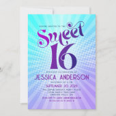 Sweet 16 Groovy Lila Blue Gradient Retro Boho Einladung (Vorderseite)