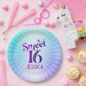 Sweet 16 Groovy Lila Blue Gradient Retro Boho Pappteller (Party)