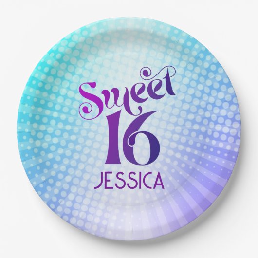 Sweet 16 Groovy Lila Blue Gradient Retro Boho Pappteller (Vorderseite)