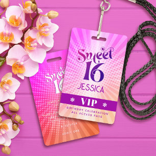 Sweet 16 Groovy Pink Orange Gradient Boho VIP Pass Ausweis