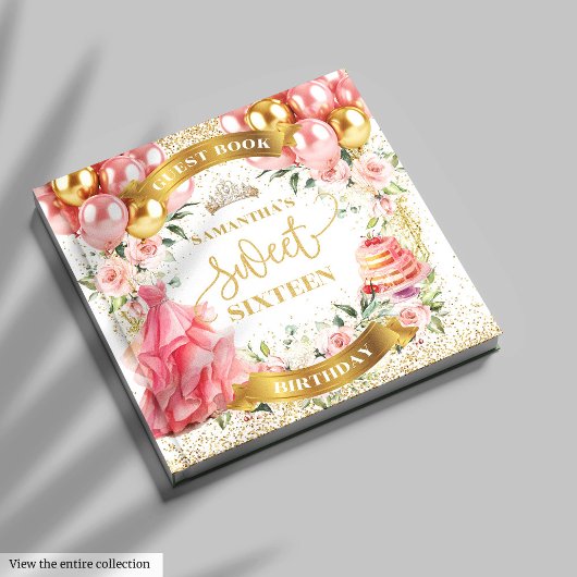 Sweet 16 Guest Book Gold Glitzer Blush Pink Gästebuch
