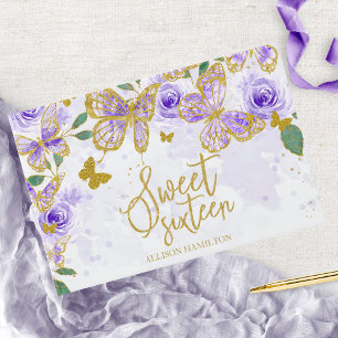 Sweet 16 Guest Book Gold Lila Butterfly Flora Gästebuch