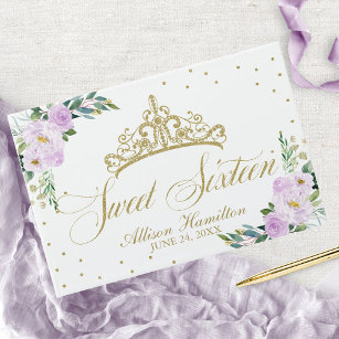 Sweet 16 Guest Book Gold Tiara Lavender Floral Gästebuch