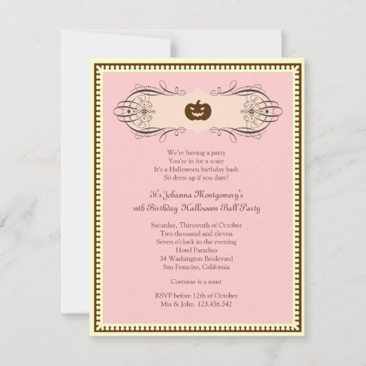 Sweet 16 Halloween Ball Costume Party Einladung (Vorderseite)