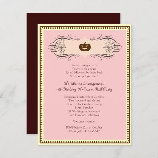 Sweet 16 Halloween Ball Costume Party Einladung (Vorne/Hinten)