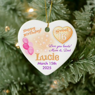 Sweet 16 Happy Birthday Girl Daughter Herzgeschenk Keramik Ornament