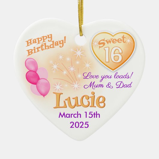 Sweet 16 Happy Birthday Girl Daughter Herzgeschenk Keramik Ornament (Vorne)