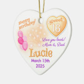 Sweet 16 Happy Birthday Girl Daughter Herzgeschenk Keramik Ornament (Links)