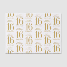 Sweet 16 Happy Birthday Gold Name and Age Seidenpapier