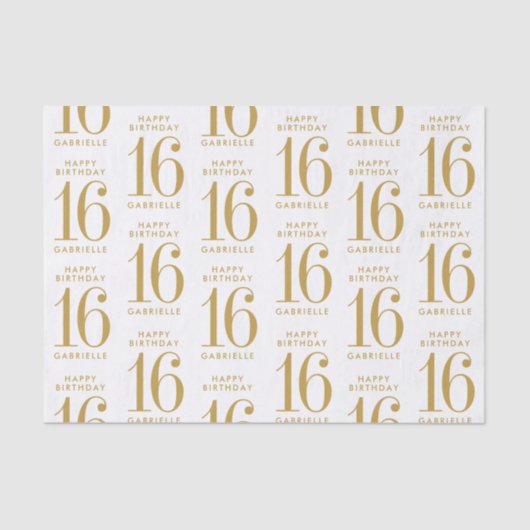 Sweet 16 Happy Birthday Gold Name and Age Seidenpapier (Vorderseite)