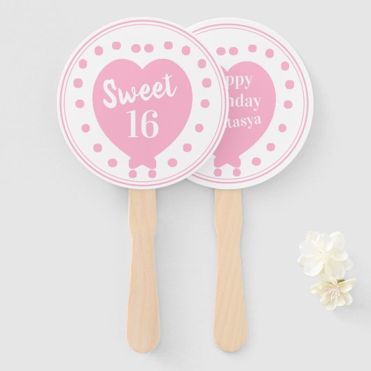 Sweet 16 Happy Birthday Pink Heart Individuelle Na Fächer (Vorne und Hinten)