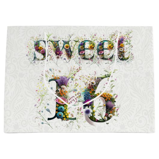 Sweet 16 Happy Birthday Wildblumen Text Große Geschenktüte (Vorderseite)