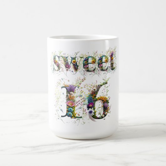 Sweet 16 Happy Birthday Wildblumen Text Kaffeetasse (Mittel)