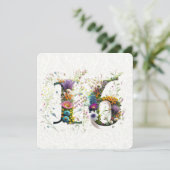 Sweet 16 Happy Birthday Wildblumen Text Karte (Stehend Vorderseite)