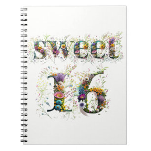 Sweet 16 Happy Birthday Wildblumen Text Notizblock