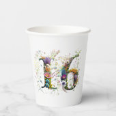 Sweet 16 Happy Birthday Wildblumen Text Pappbecher (Rückseite)