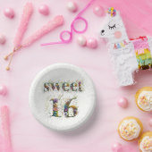 Sweet 16 Happy Birthday Wildblumen Text Pappteller (Party)
