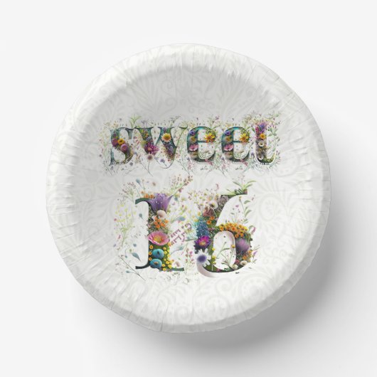 Sweet 16 Happy Birthday Wildblumen Text Pappteller (Vorderseite)