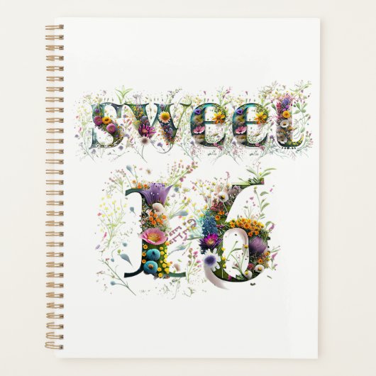Sweet 16 Happy Birthday Wildblumen Text Planer (Vorderseite)