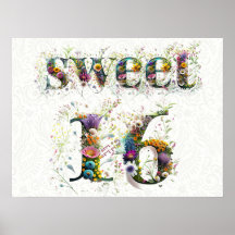 Sweet 16 Happy Birthday Wildblumen Text