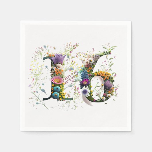 Sweet 16 Happy Birthday Wildblumen Text Serviette (Vorderseite)