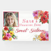Sweet 16 Hawaiian Luau Hibiskus Plumeria Banner (Horizontal)