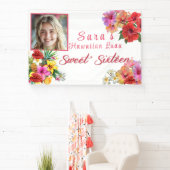 Sweet 16 Hawaiian Luau Hibiskus Plumeria Banner (InSitu)