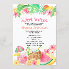 Sweet 16 Hawaiian Theme Watercolor Luau Party Einladung