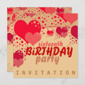 Sweet 16 Hearts Birthday Einladung (Vorne/Hinten)