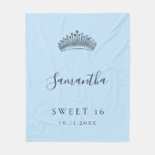 Sweet 16 hellblau tiara Kronname Fleecedecke (Vorderseite)